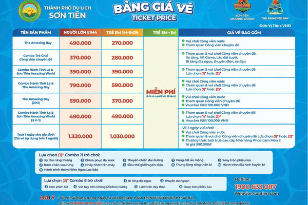 Bảng giá vé 2026 tại Sơn Tiên